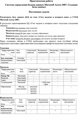 Обложка для материала Система управления базами данных Microsoft Access 2007. Создание базы данных