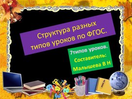 Обложка для материала Тема: Структура разных типов уроков по ФГОС.