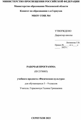 Рабочая программа по физической культуре 5-9 классы