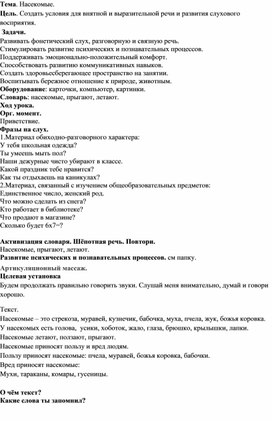 Обложка для материала "Насекомые" Индивидуальное занятие