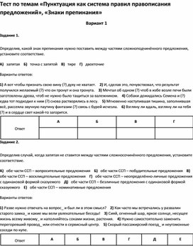 Обложка для материала Тест по темам «Пунктуация », «Знаки препинания 10 класс»