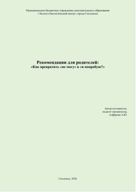 Обложка для материала Рекомендации для родителей:  «Как превратить «не могу» в «я попробую?»