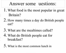 Карточка на тему "The most popular food in Great Britain"