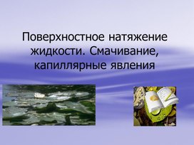 Обложка для материала Поверхностное натяжение жидкости.Смачивание,капилярные явления