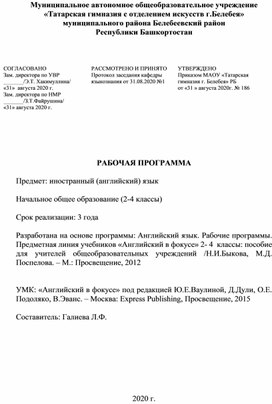 Рабочая программа по УМК Спотлайт по ФГОС 2-4 классы