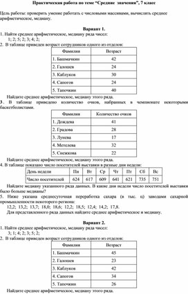 Обложка для материала Практическая работа по ВиСт по теме “Средние  значения”, 7 класс