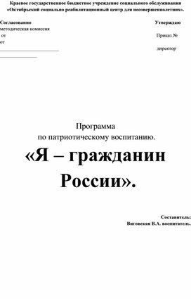 Программа по патриотическому воспитанию "Я  гражданин России"