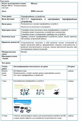 Обложка для материала Информатика_10 класс_Периферийные устройства_План урока (1)