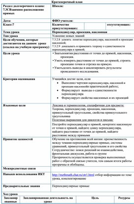 Обложка для материала план урока перпендикуляр, проекция, наклонная (1)