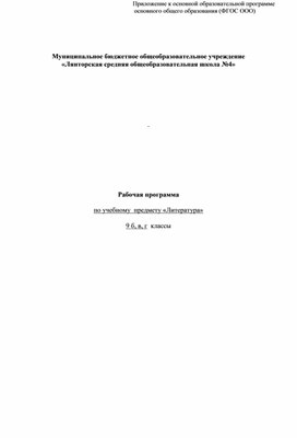 Рабочая программа по литературе, 9 класс.