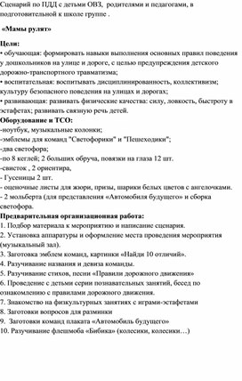 Сценарий  мероприятия по  правилам дорожного движения с детьми  с ОВЗ,  родителями и педагогами, в подготовительной к школе группе .