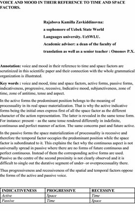 VOICE AND MOOD IN THEIR REFERENCE TO TIME AND SPACE FACTORS.