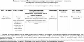 Обложка для материала Заявка на участие в Межрегиональном конкурсе декоративно-прикладного творчества  и изобразительного искусства «Город Мастеров»