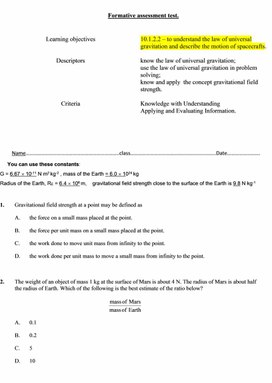 Обложка для материала ОГН_10_grade_Newton’s Universal Law of Gravitationl_Formative assessment test