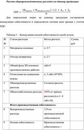 Обложка для материала Расчет общепроизводственных расходов на единицу продукции: