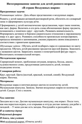 Интегрированное занятие для детей раннего возраста «В стране Воздушных шаров»