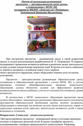 Обложка для материала Отчет об организации развивающей  предметно — пространственной среды группы, в соответствии с ФГОС ДО