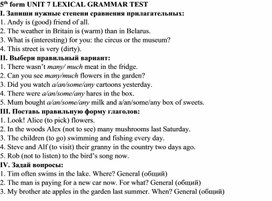 Контроль знаний по английскому языку в 5 классе. Раздел "Лексика и грамматика"