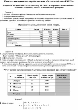 Комплексная практическая работа по теме создание таблиц в excel вариант 1