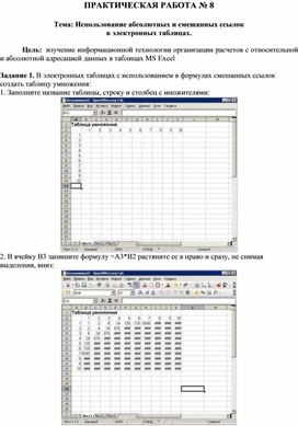 Обложка для материала ПРАКТИЧЕСКАЯ РАБОТА № 8  Тема: Использование абсолютных и смешанных ссылок  в электронных таблицах.