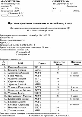 Отчет о проведении олимпиады по английскому языку.