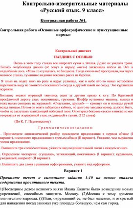 Контрольно-измерительные материалы «Русский язык. 9 класс»
