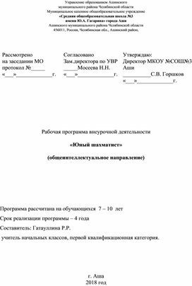 Рабочая программа объединения _Шахматный всеобуч_ Гатауллина Р.Р.