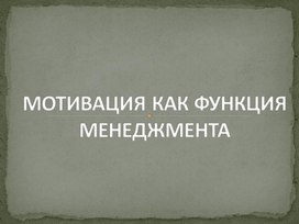 Презентация на тему "Мотивация как функция менеджмента"