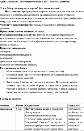 Обложка для материала День учителя (Разговоры о важном) 10-11 класс