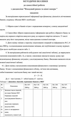 Обложка для материала МЕТОДИЧНІ ВКАЗІВКИ до самостійної роботи  з дисципліни "Фондовий ринок та цінні папери " завдання