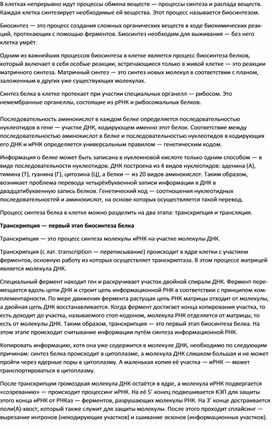 Обложка для материала Синтез белка и его транскрипции