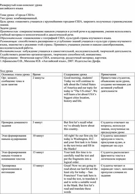 Открытый урок по английскому языку на тему: "Города США"