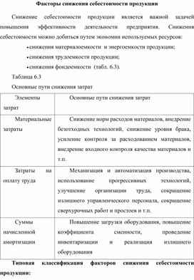 Обложка для материала Факторы снижения себестоимости продукции