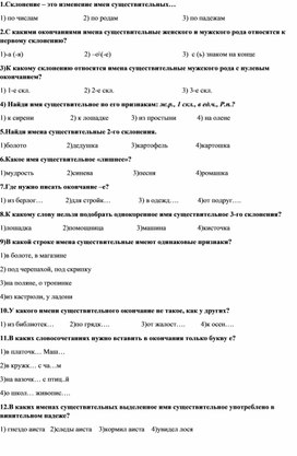 Тест по русскому языку "Склонение имён существительных"