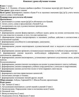 Обложка для материала Конспект урока (технологическая карта) по обучению грамоте, 1 класс, буква Рр