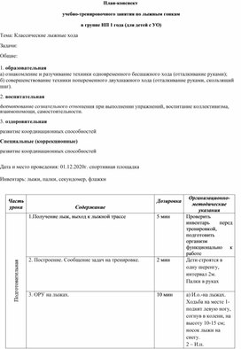 План-конспект  учебно-тренировочного занятия по лыжным гонкам