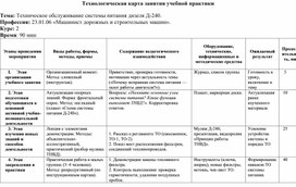 Обложка для материала Технологическая карта занятия учебной практики. Тема: Техническое обслуживание системы питания дизеля Д 240