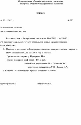 О  назначении  комиссии   по  осуществлению  закупок