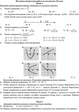 Обложка для материала Образец Итоговой контрольной работы 10 класс Математика