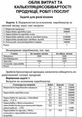 Обложка для материала ОБЛІК ВИТРАТ ТА КАЛЬКУЛЯЦІЯ СОБІВАРТОСТІ ПРОДУКЦІЇ, РОБІТ І ПОСЛУГ Задачі для розв’язання