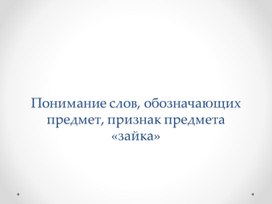 Обложка для материала Презентация по альтернативной коммуникации по теме: "Понимание слов, обозначающих предмет, признак предмета «зайка»"