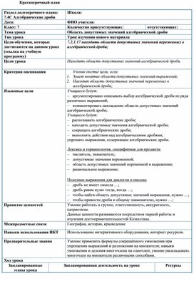 Обложка для материала Область допустимых значений алгебраической дроби_Урок 1_План урока