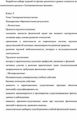 Обложка для материала Разработка набора заданий по физике  из тематического раздела «Электромагнитные явления».