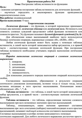 Обложка для материала Построение таблиц истинности по функциям