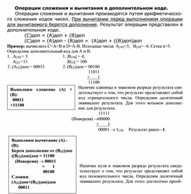Обложка для материала Операции сложения и вычитания в дополнительном коде