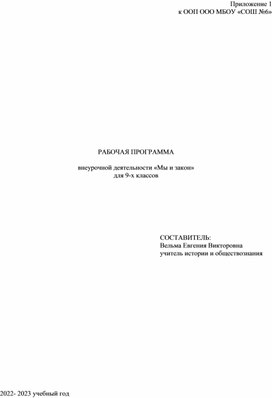 Рабочая программа внеурочной деятельности "Мы и закон"