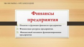 Наглядный материал по дисциплине "Экономика организации" для проведения занятия по теме "Финансы предприятия"