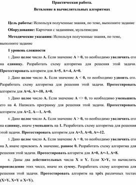 Обложка для материала Практическая работа. Ветвление в вычислительных алгоритмах