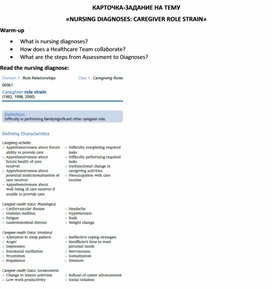 Обложка для материала Карточка-задание по английскому языку на тему «NURSING DIAGNOSES: CAREGIVER ROLE STRAIN»