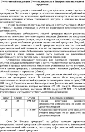 Обложка для материала Учет готовой продукции. Учет малоценных и быстроизнашивающихся предметов